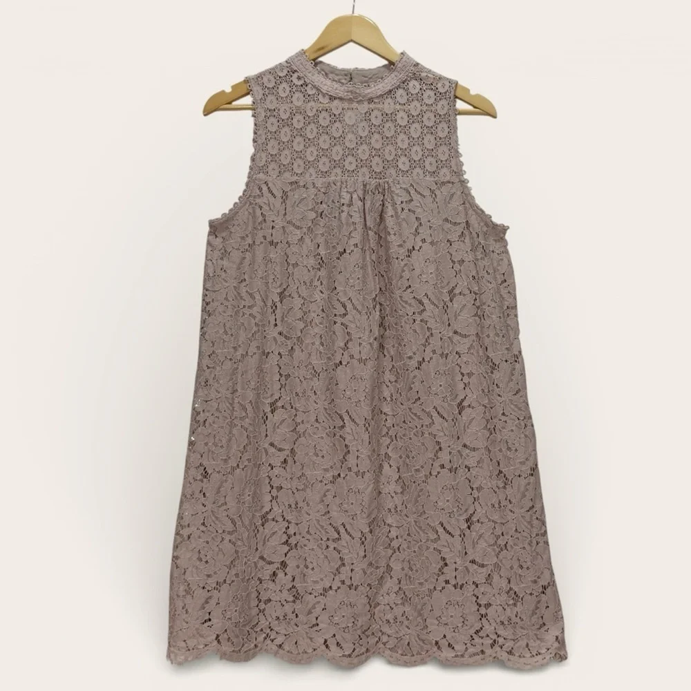 Xhilaration Lace Sleeveless Dress XL Taupe Blush Floral Crochet Mock Neck Boho